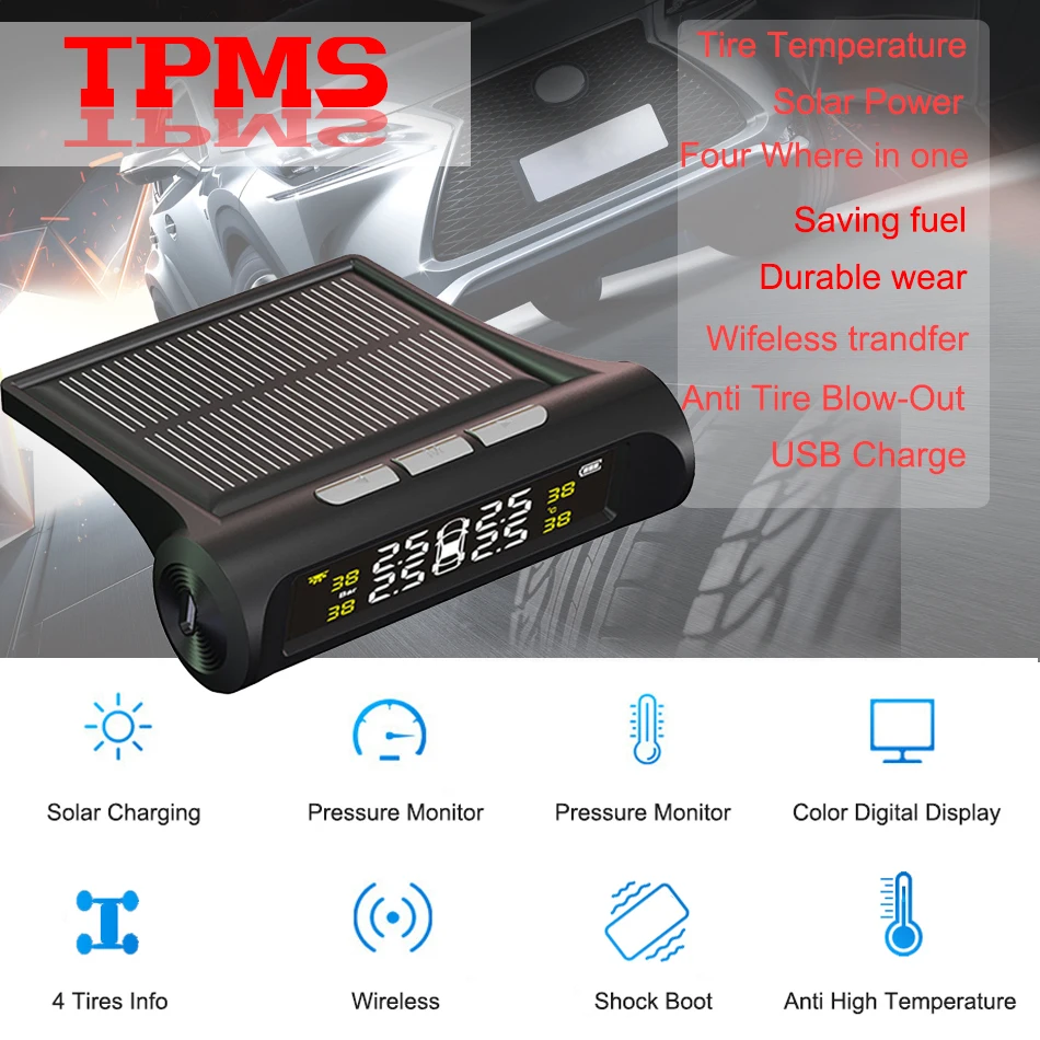 Автомобильная солнечная система TPMS контроля давления в шинах датчик Система