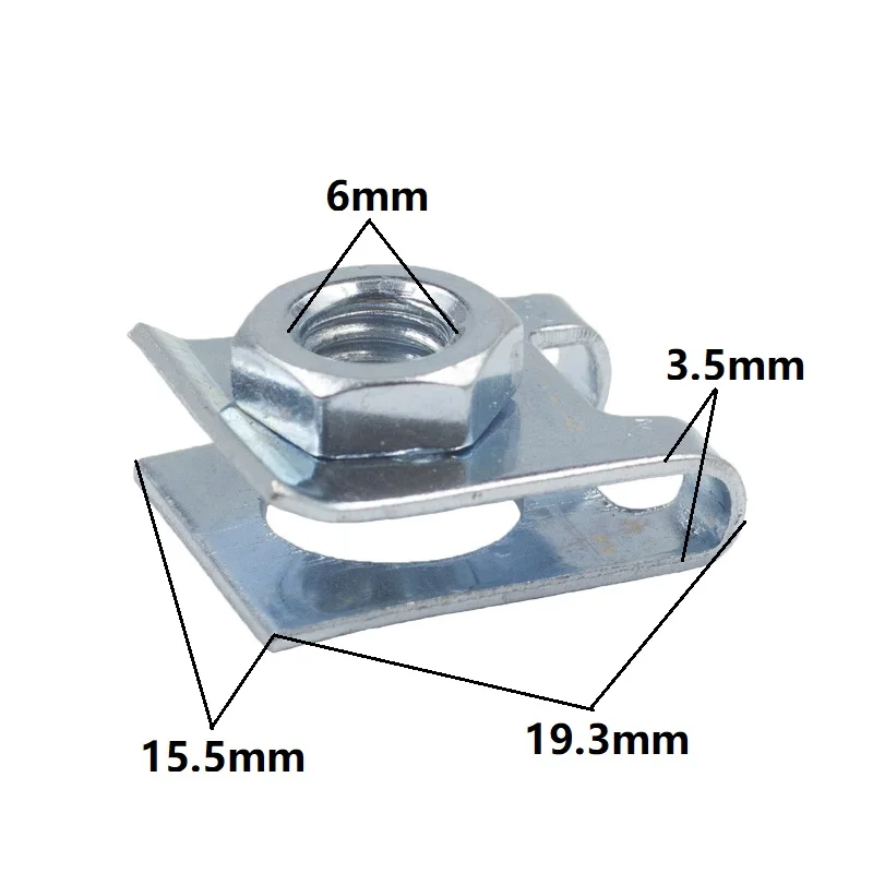 White zinc M6 U Type Fixed Clamp for Car license plate 6mm Nut Metal Clips body Fasteners 50 Pcs | Автомобили и мотоциклы
