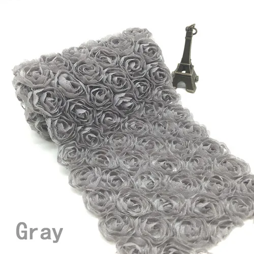 Gray 1 ярд/Лот разноцветный 6 ряд кружева Искусственный цветок Роза ширина 3D шифон Вышитые Кружева отделка Лента ткань, аксессуары для DIY - Цвет: Gray