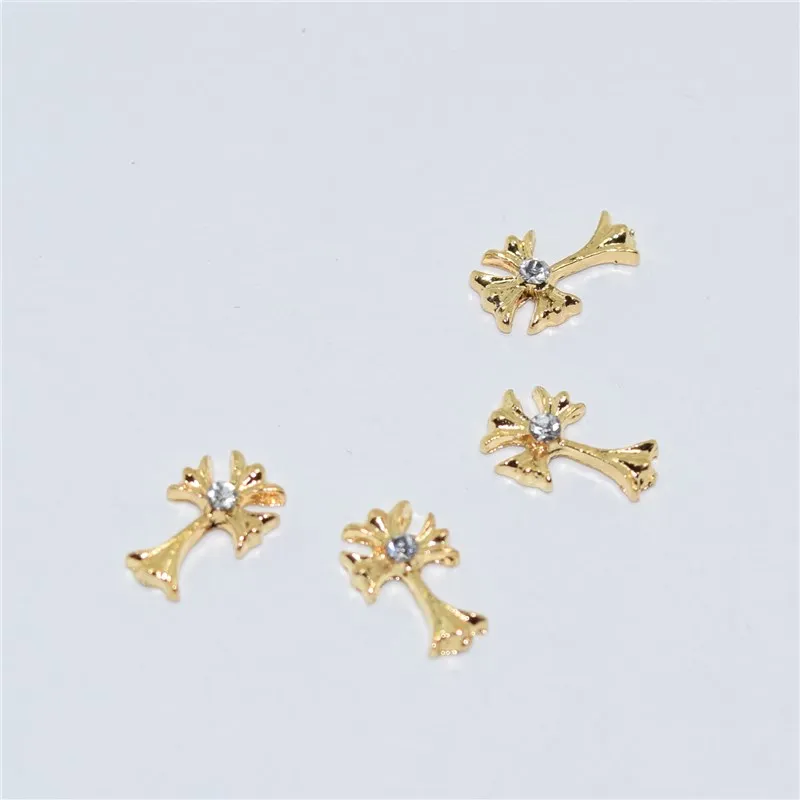 10psc Новый Золотой Крест 3D украшения для ногтей сплав подвески Стразы #071|nail charms|3d