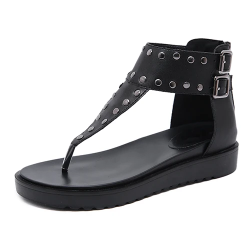 black shoes Женские сандалии с ремешком Gdgydh, черные туфли на плоской танкетке, пряжкой и перемычкой между пальцами, на платформе, с закрытой пяткой, размеры до 40, на лето - Цвет: black shoes