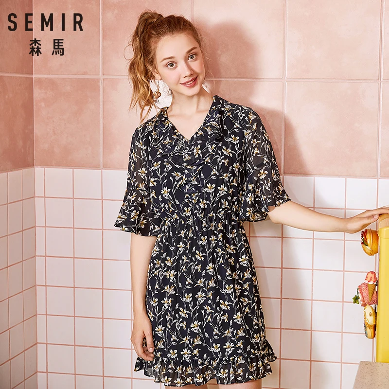 Платье Semir женское шифоновое с V-образным вырезом длинное платье рукавами-годе