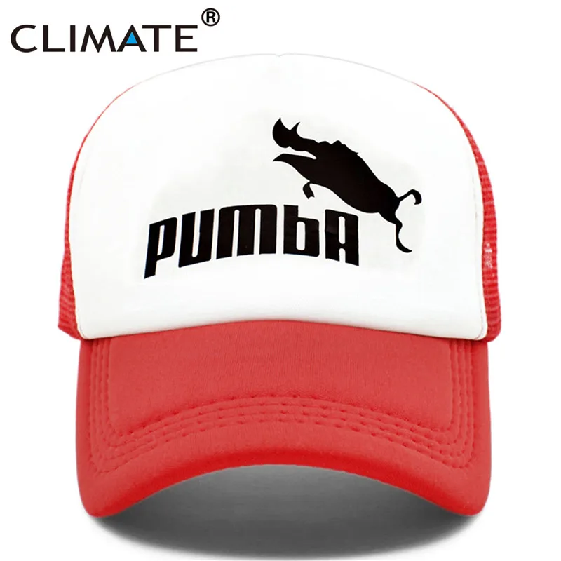 Red White Климат веселый принт pumba Trucker Кепка Король Лев Кепка Hakuna Matata шляпа мужская бейсболка s крутая летняя сетчатая Кепка Дальнобойщика шляпа для мужчин - Цвет: Red White