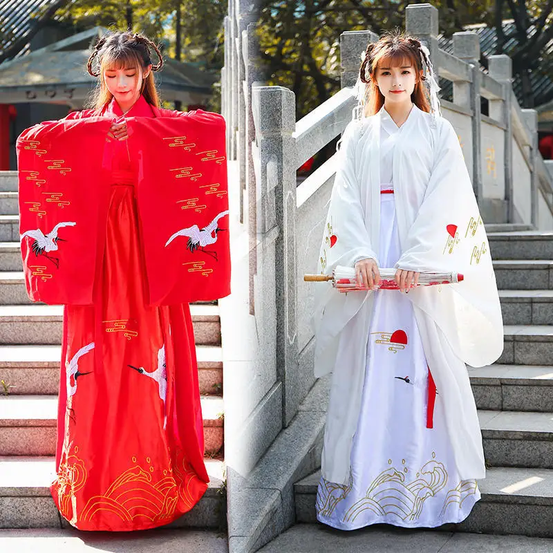 Красное женское платье в старинном стиле Hanfu для взрослых белое китайское с