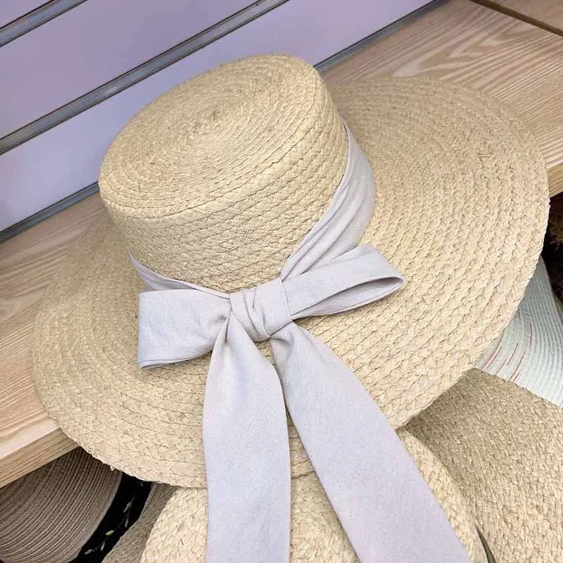 Women Raffia Hats Girl Elegant Ribbon bow Wide Brim Sun Hat Ladies Floppy Summer Straw Hat Kentucky Derby Visor Cap UV Beach Hat