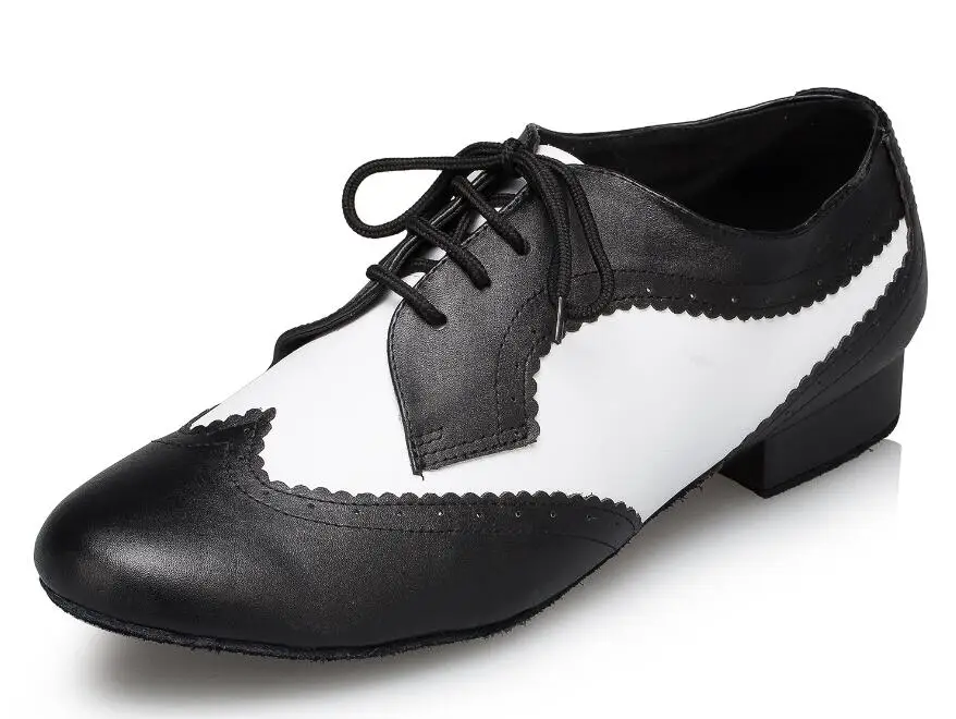 as pictureheel 2.5cm Мужские латинские танцевальные туфли из натуральной кожи; Бальные Танцевальные Туфли на низком каблуке 2,5 см; большие размеры; вечерние ботинки с тупым носом - Цвет: as pictureheel 2.5cm