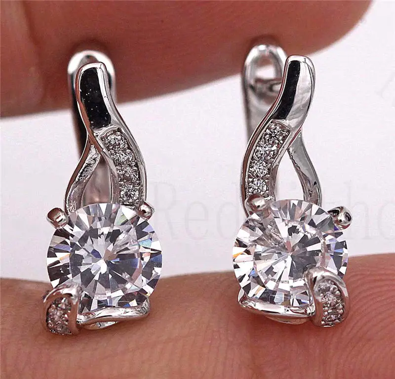 Silver Новое поступление, серьги-кольца для женщин, необычные серьги с круглым цирконием, роскошные ювелирные изделия для свадебной вечеринки, Подарок на годовщину - Окраска металла: Silver