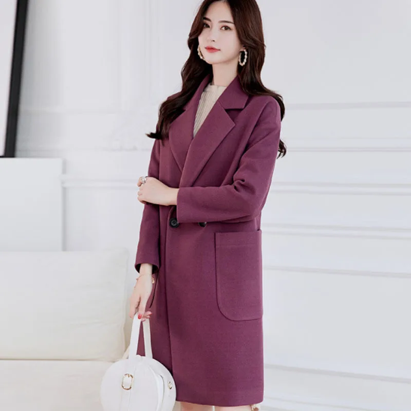 Корейское длинное шерстяное пальто женское свободное куртка для женщин