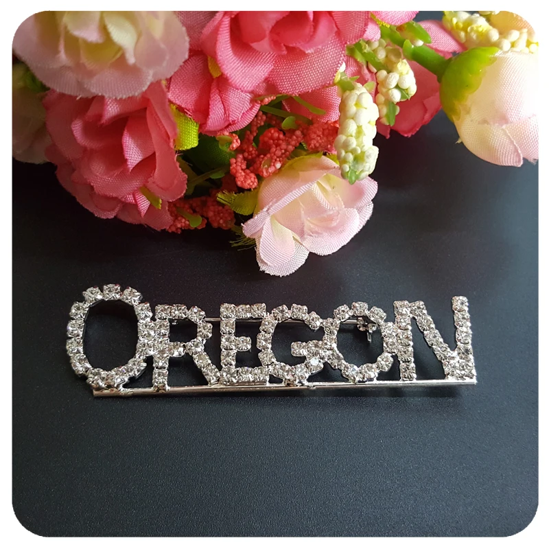 USA States Theme Gift Bling Rhinestone &quotOREGON&quot State Word Pin Crystal Brooch Jewelry | Украшения и аксессуары