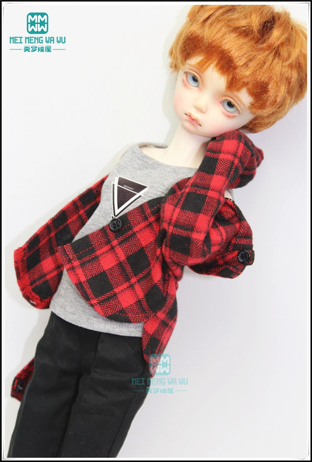 BJD dolls clothes for 43cm 1/4 BJD accessories fashion plaid shirt red, green, black
