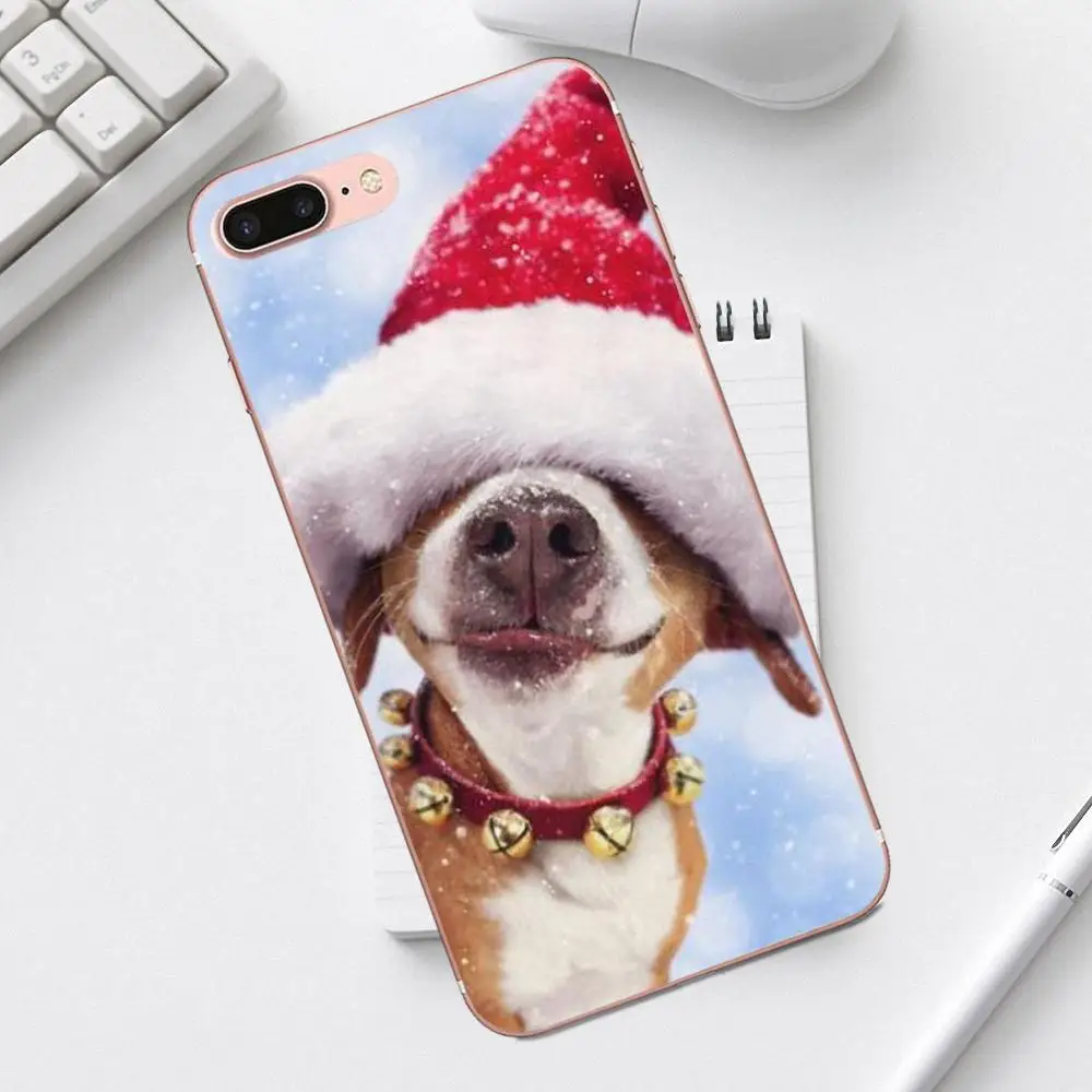 Qdowpz Рождественская собака шляпа для iPhone 4 4S 5 5C SE 6 6S 7 8 Plus X XS Max XR Galaxy A3 A5 J1 J3 J5 J7 2017