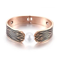 luxury women girl rose gold titanium stainless steel pearl health magnet energy wristband bracelet bangle jewelry birthday gift