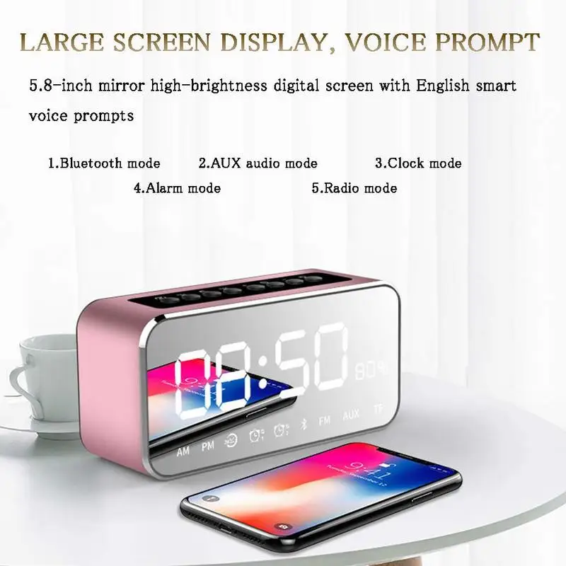 Цифровой зеркальный светодиодный будильник термометр настенные часы FM-радио с