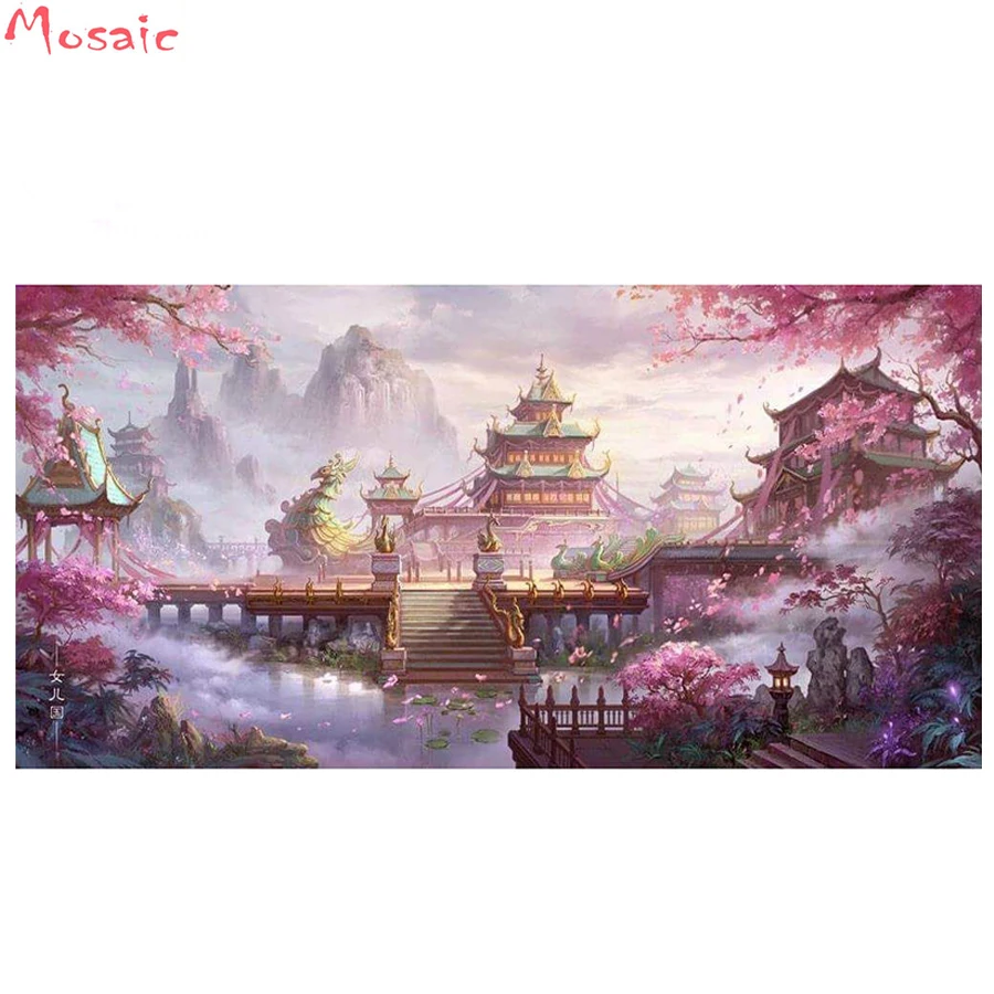 

Алмазная картина «Fantasy wonderland замок» «сделай сам», вышивка крестиком, домашнее декоративное украшение, квадратная Алмазная вышивка, настенн...