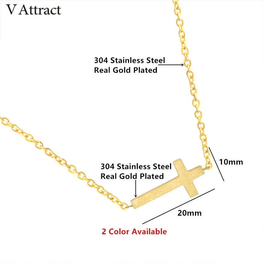 V Attract Sideways Cross Charm Pendant Necklace Women Men Jewelry Vintage Jesus Bijoux Femme Collier Gold Chain Choker | Украшения и