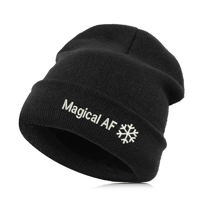 Magical AF Beanie шляпа Skullie шапка, вязаная шапка-носок зима-осень вышивка лозунг девиз слова в стиле панк Для мужчин Для женщин для мальчиков и девочек уличных танцев улыбка - Цвет: Magical AF