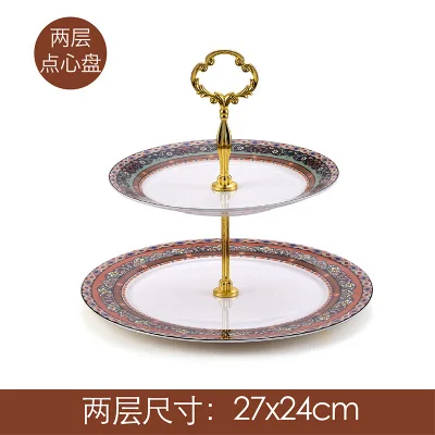 B 2-layer 2 слоя фрукты лоток или 3-слой торт стенд многослойная торт plats костяного фарфора десертных тарелок конфеты лотки свадебный торт украшения - Цвет: B 2-layer