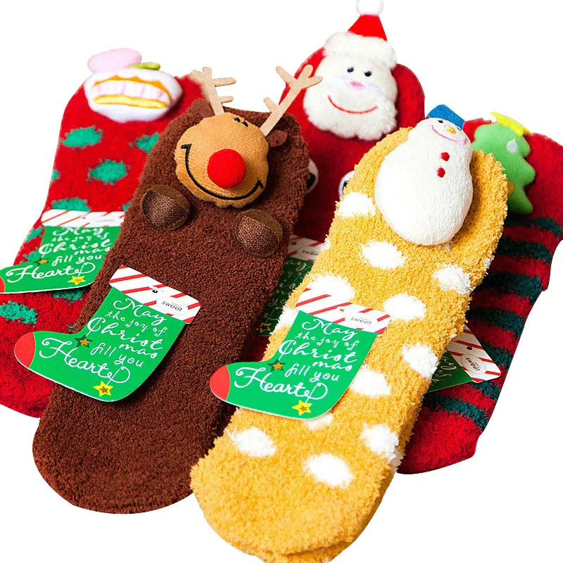 

5 Pairs Women Christmas Sock Lovely Thicker Coral Velvet Cartoon Santa Claus Women Funny Socks Winter Warm Sock Calcetines Meias