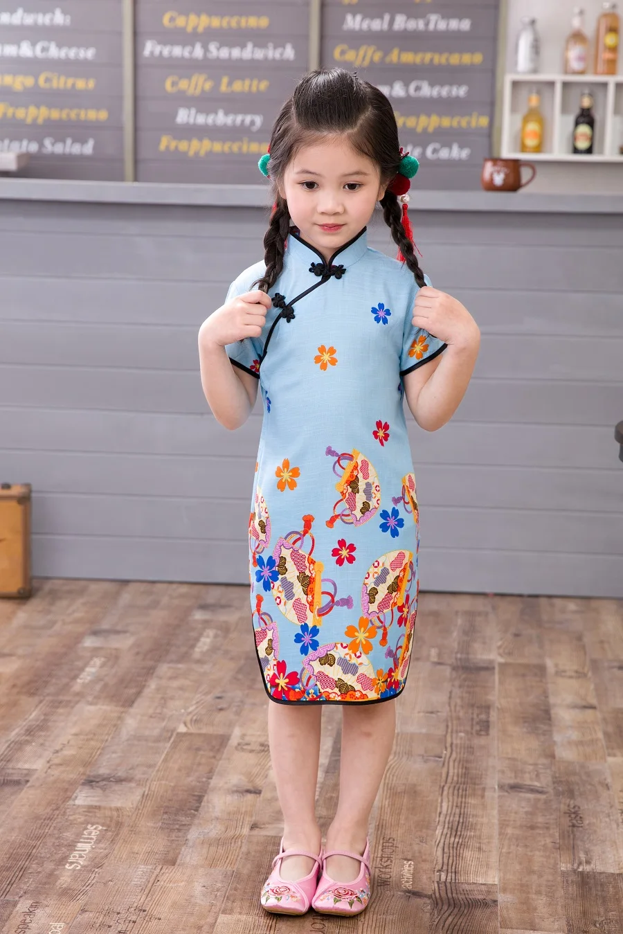 2020 модное хлопковое детское платье в китайском стиле с цветочным принтом и