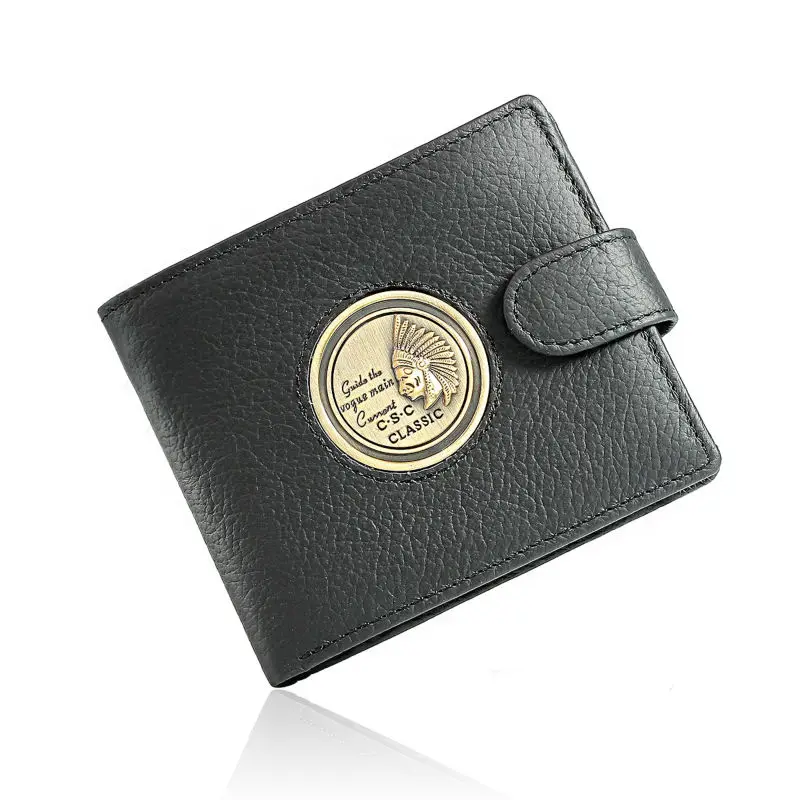 Мужской черный клатч двойного сложения из натуральной воловьей кожи кошелек для