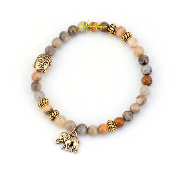 6 ММ С Ума Агат Будда и Слон Браслеты Из Бисера Растянуть Чешские Украшения