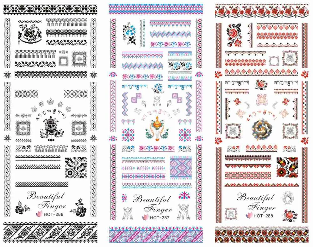 3 листа/партия этнический стиль цветная решетка большой лист наклейка для