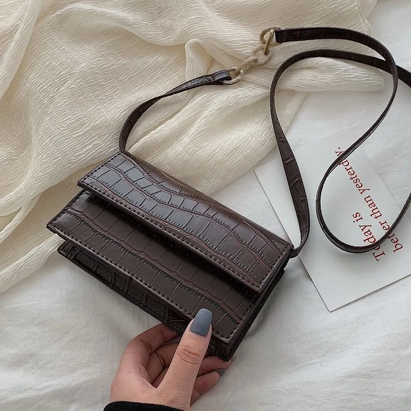 

2019 Women Stone Leather Messenger Bags Small Crossbody Bags For Women Leather Shoulder Bag Female Sac A Main Flap Bag For Girls