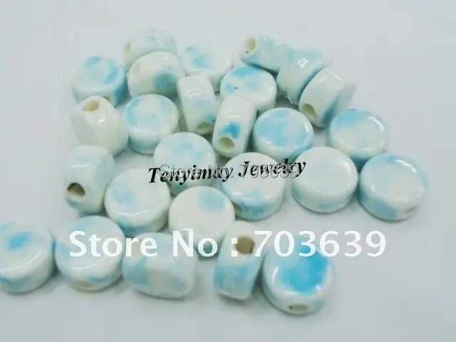 

Fashion 12x7mm Light Blue Oblate Round Ceramic Charm Beads 100pcs Free Shipping