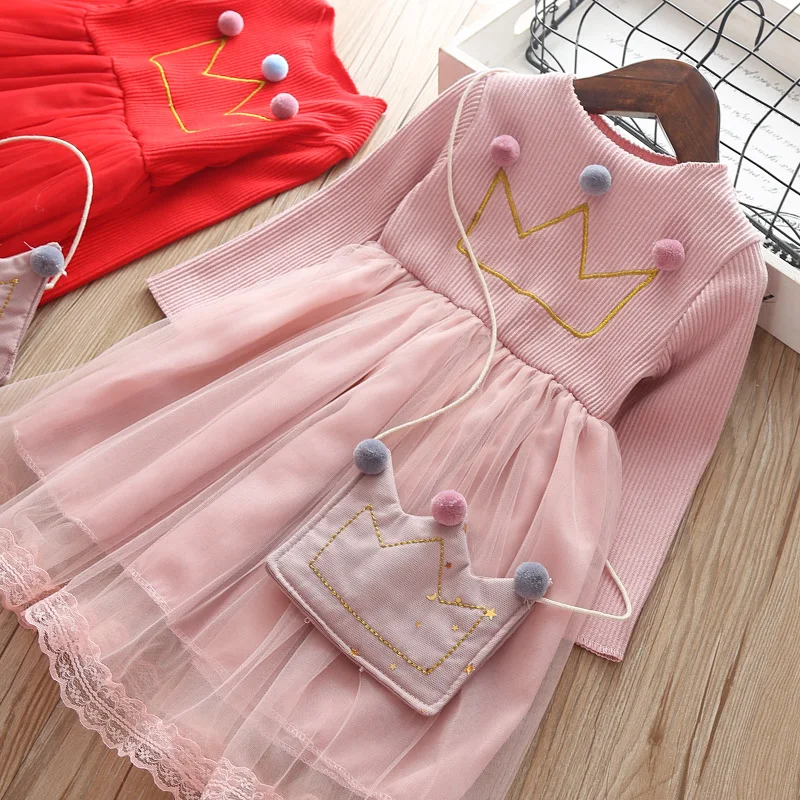 baby girls dress autumn Spring clothing for Children cotton Princess dresses kids Clothes with bag 0-4 Years fashion Tutu | Детская