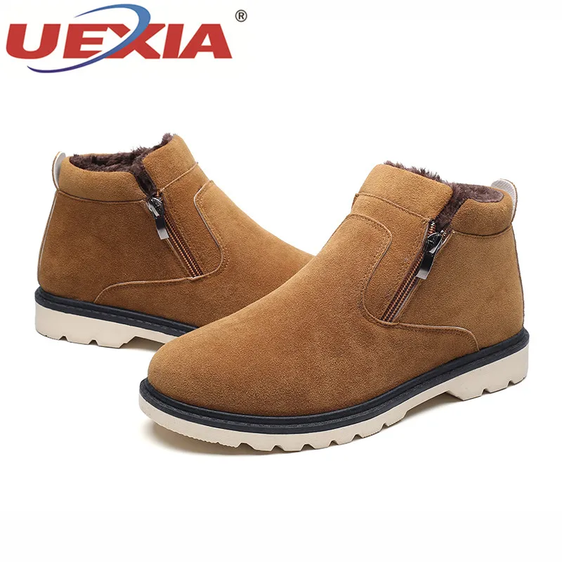 UEXIA Men Non-Slip Warm Plush Fur Ankle Boots Male Slip On Sewing Cotton Snow Flock Upper footwear |