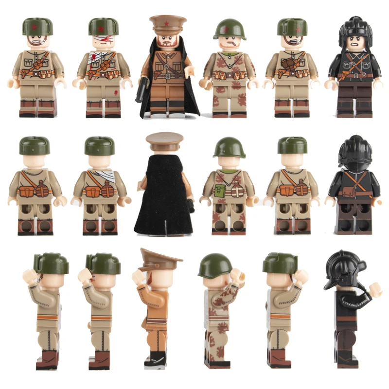 WW2 фигурки военных солдат, строительные блоки, оружие Советского Союза, блоки, кирпичные части, армия, Россия, пушки, модель игрушки