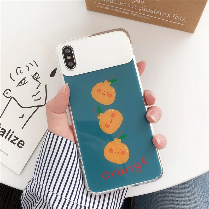 Summer Simple Blue Fruit Mirror Phone Case for Iphone X Xs Max Glitter Clear 6s 7 8plus Xr Back Cover |