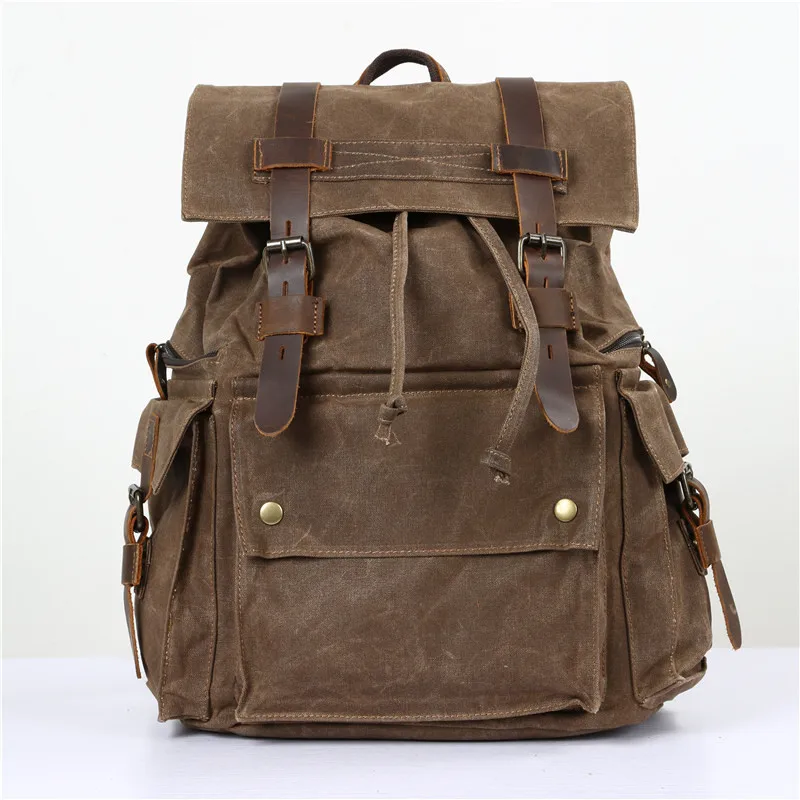 

Nesitu High Quality Vintage Army Green Yellow Coffee Grey Canvas Women Men's Backpack 14'' Laptop Women's Man Travel Bags M5358