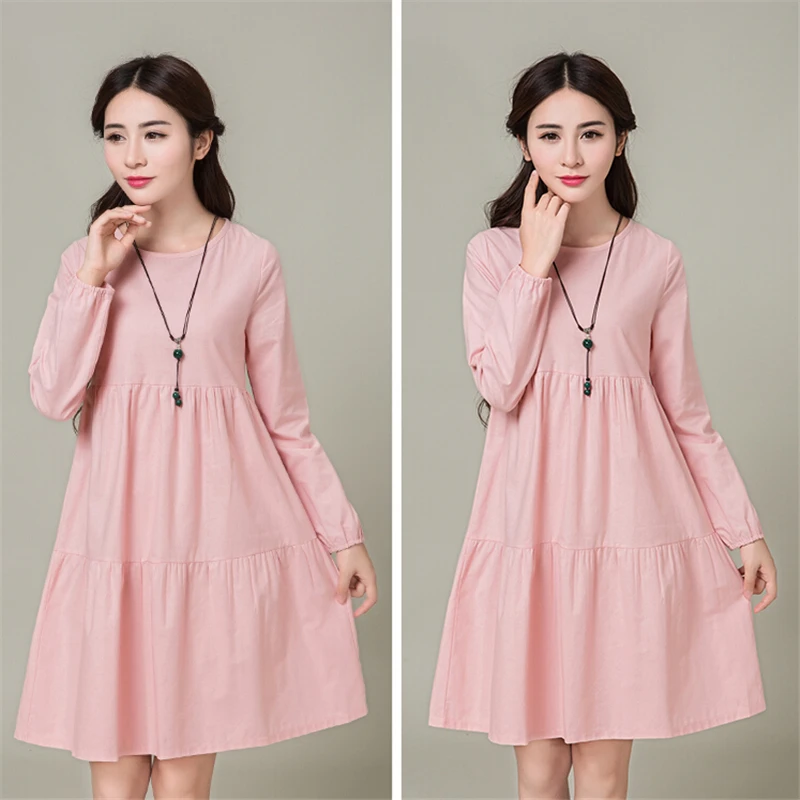 Осень-зима длинные блузы 2016 женское платье с длинным рукавом однотонные