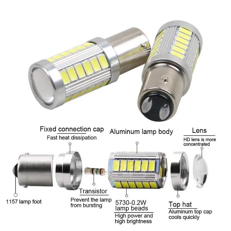 2 шт. 1156 1157 BAU15S 33SMD 5630 5730 Светодиодные Автомобильные задние лампы стоп-сигналы 12 В