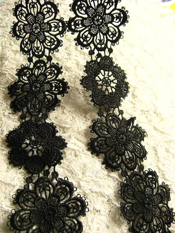 

2 yards Black Venise Lace Trim Vintage Venice Lace Antique Floral Lace Ribbons Decoration Handmade Craft Materials