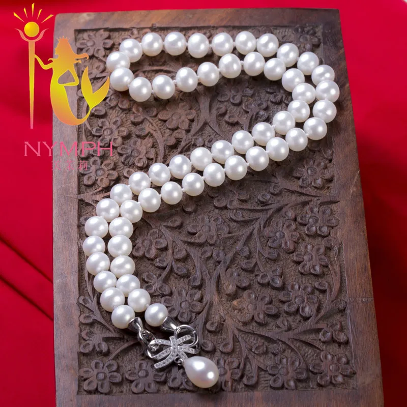 NYMPH Natural Pearl Necklace Jewelry Real Freshwater Choker New 8-9mm Near Round Gift For Wedding 45CM N1008 | Украшения и