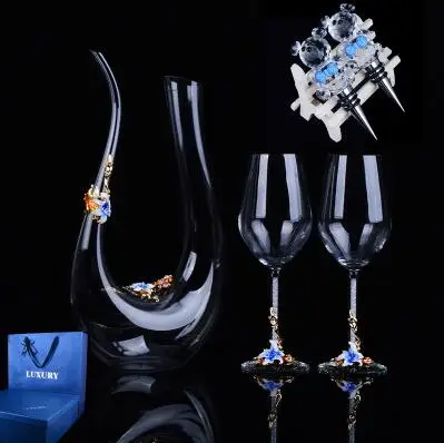 5pc-set blue Роскошный цвет эмаль бессвинцовый Кристалл Стекло Кубок Декантер для красного вина набор бытовой свадебный бизнес подарок - Цвет: 5pc-set blue