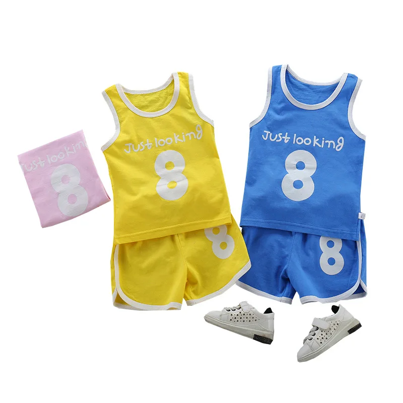 Children Clothing Baby Girl Boy Clothes Summer Vest Sports Tees Tops 2 Pcs 2-6 Years Kids Sets 2019 | Детская одежда и обувь