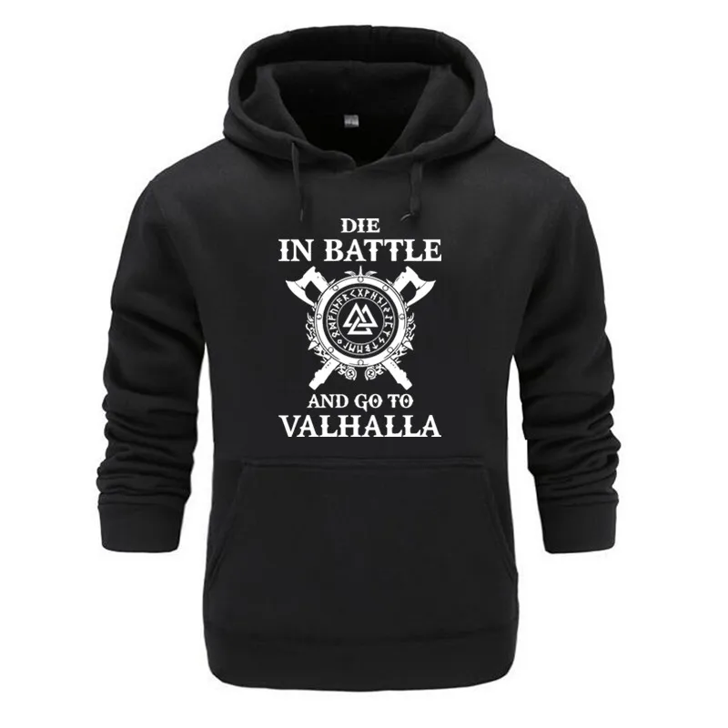 black Odin Викинги Толстовка для мужчин Die In Battle And Go To Valhalla модные толстовки Зима Осень Хип Хоп Уличная - Цвет: black