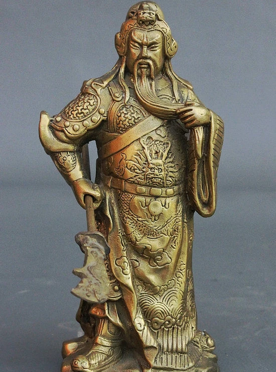 7 китайская латунь три царства Guan Gong Yu God Warrior Ares Меч Дракона Статуя | Дом и сад