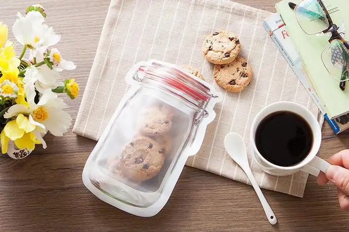 Wholesale Mason Jar Shaped Food Container Plastic Bag Clear Bottle Modeling Zippers Storage Snacks Box SN1206 | Дом и сад