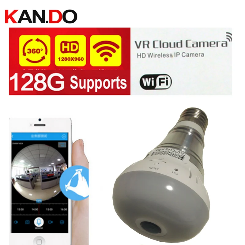 Поддержка 128 ГБ и сохранить 30 дней 1.3MP 960 P 360 панорама Wi Fi IP лампа Камеры Скрытого