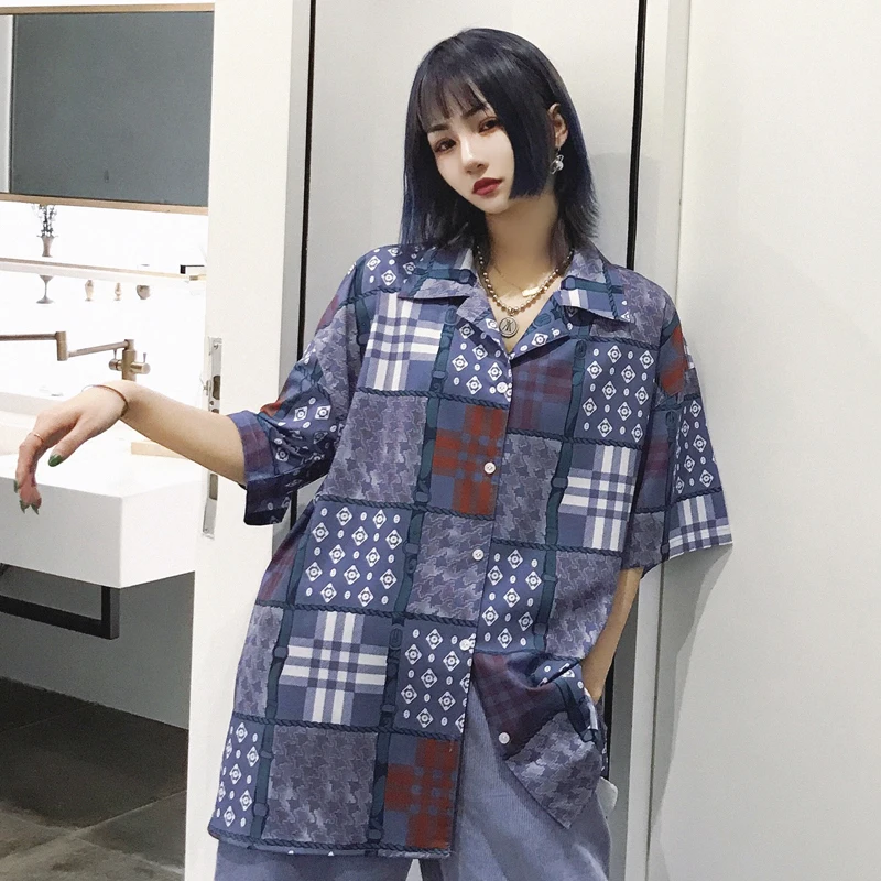 Women's Shirts Ulzzang Japanese Kawaii Ladies Vintage Casual Printed Loose Shirt Female Korean Harajuku Cute Clothes For Women |