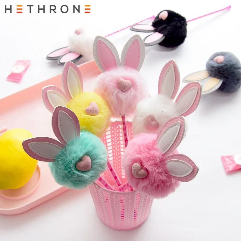 Милые розовые офисные гелевые ручки Hethrone с плюшевым Кроликом школьные