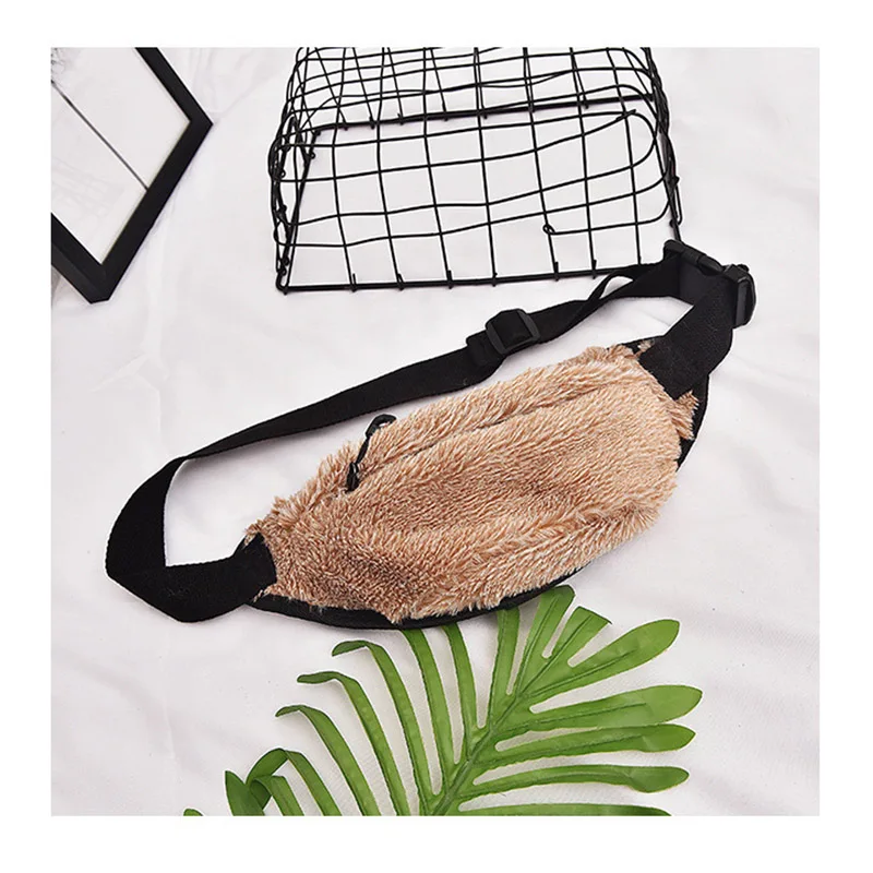 Khaki waist bag Женская поясная сумка, плюшевая поясная сумка для путешествий, повседневная нагрудная сумка на молнии в стиле панк, уличная зимняя сумка для ног, женская сумка на плечо A304 - Цвет: Khaki waist bag
