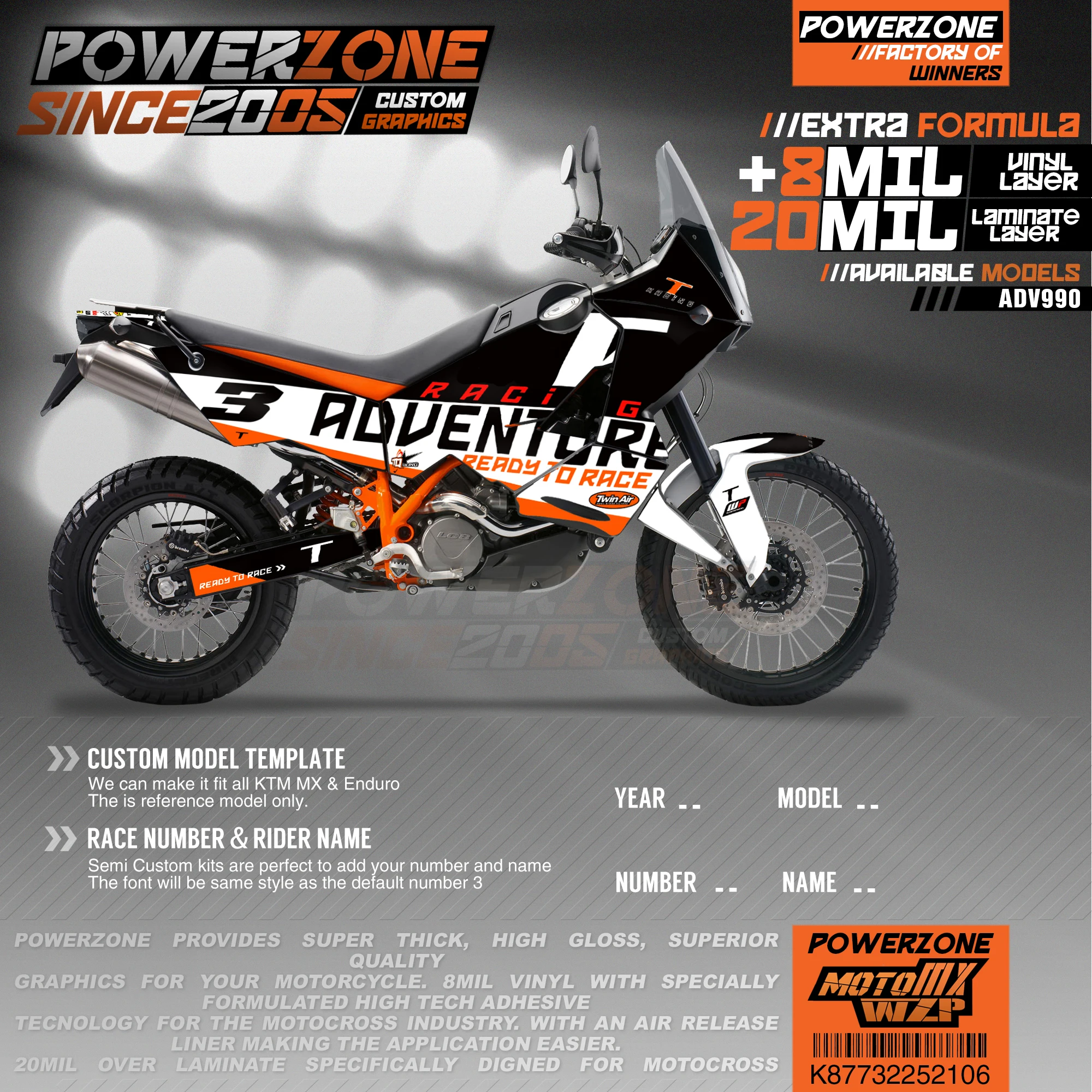 PowerZone Custom Team Graphics деколи для фона 3 м Набор наклеек KTM ADV 950 990 106|Наклейки и стикеры| |