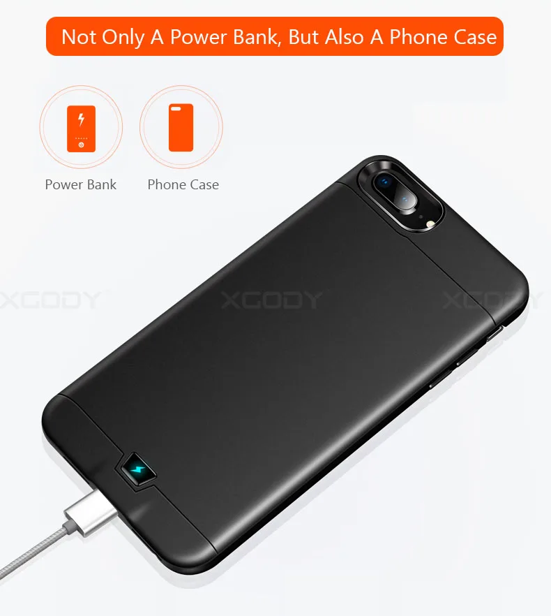 XGODY 8000 мАч сверхмощный аккумулятор чехол для iphone 6 6s 7 8/Plus внешний смарт-аккумулятор зарядное устройство чехол для iphone 4,7 5,5