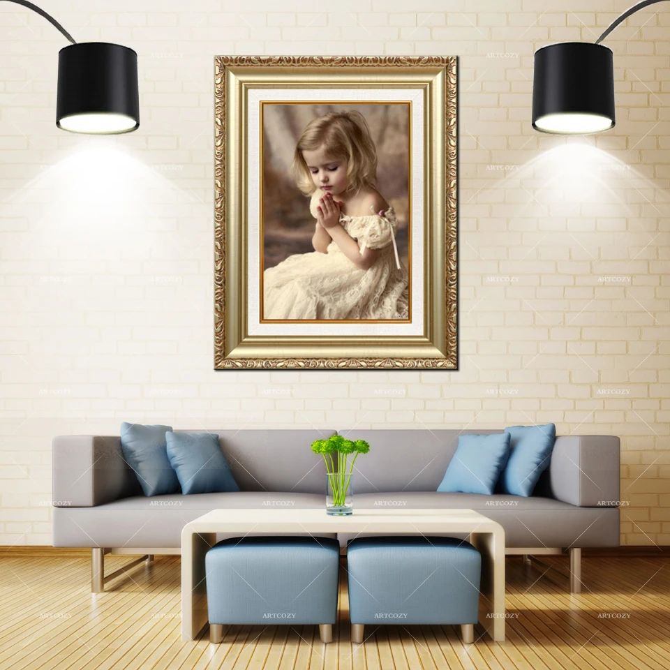 

Artcozy Golden Frame Abstract little girl praying Waterproof Canvas Painting