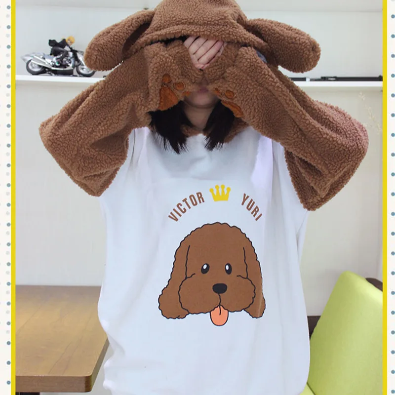 YURI! на льду Victor Nikiforov's Pet Makkachin стиль пальто унисекс толстовки белый коричневый
